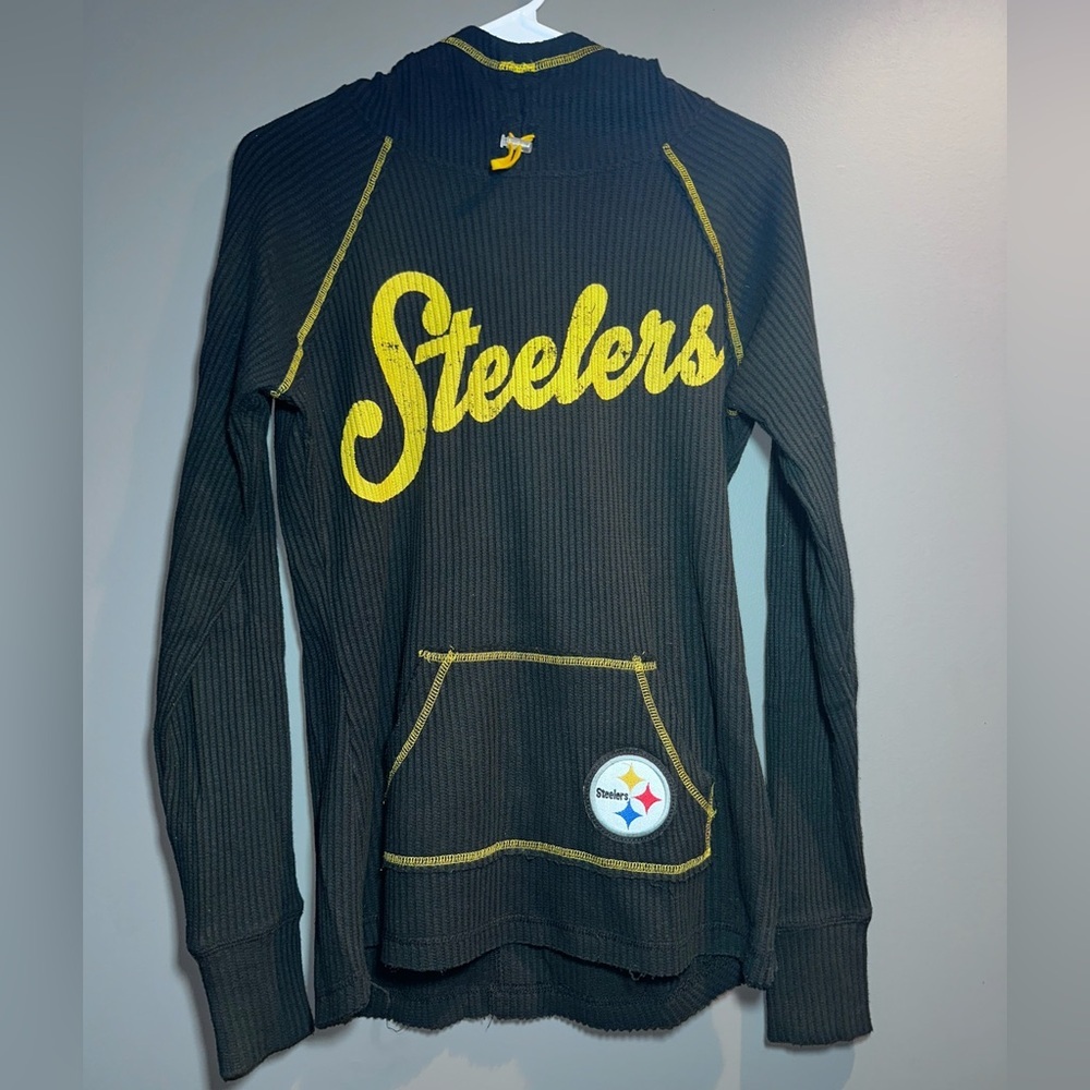 NFL Team Apparel Pittsburgh Steelers Women’s Waffle Knit Hoodie Small Black Yllw